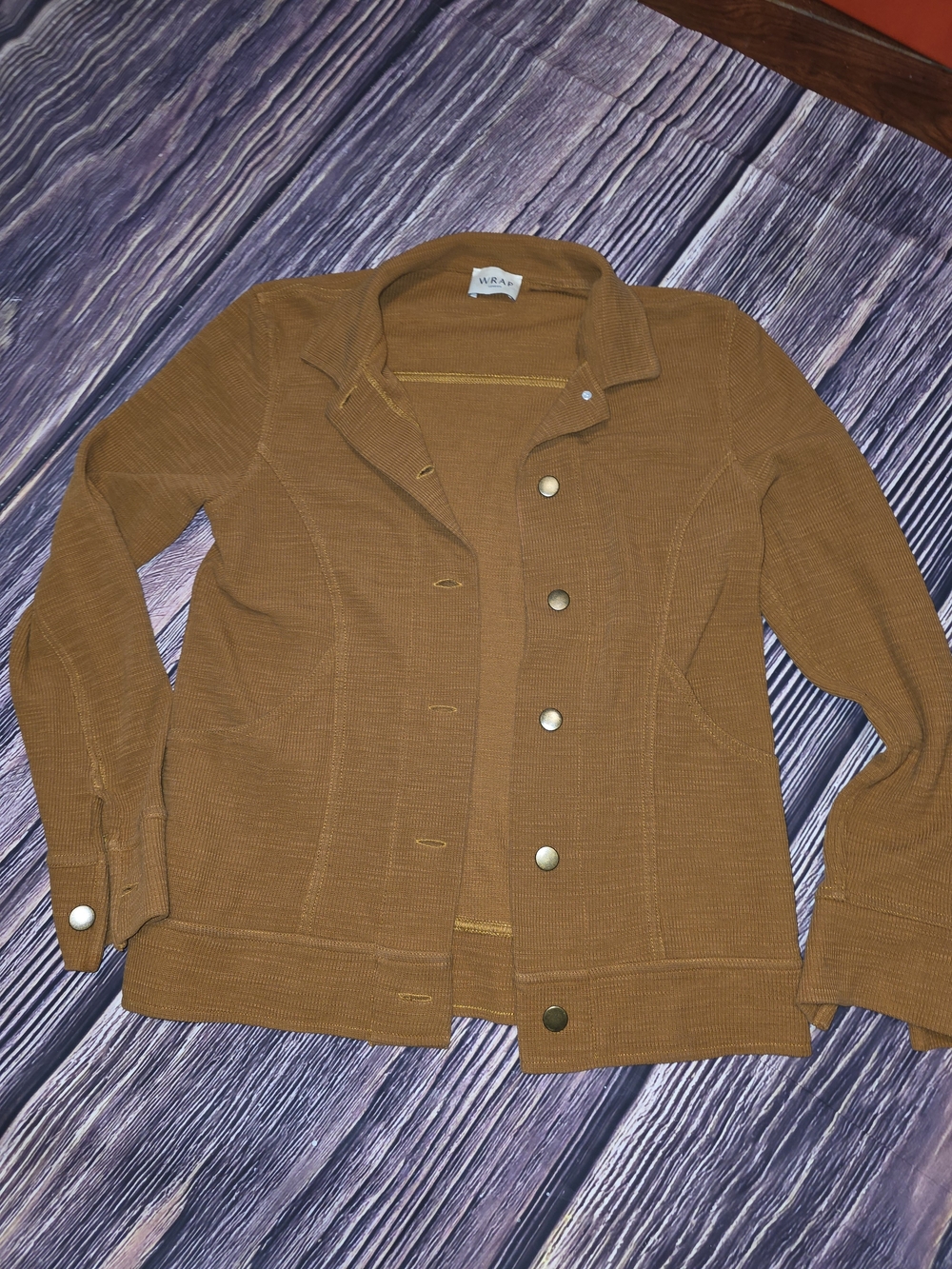 Wrap London Women's Mustard Brown Button-Front Knit Jacket